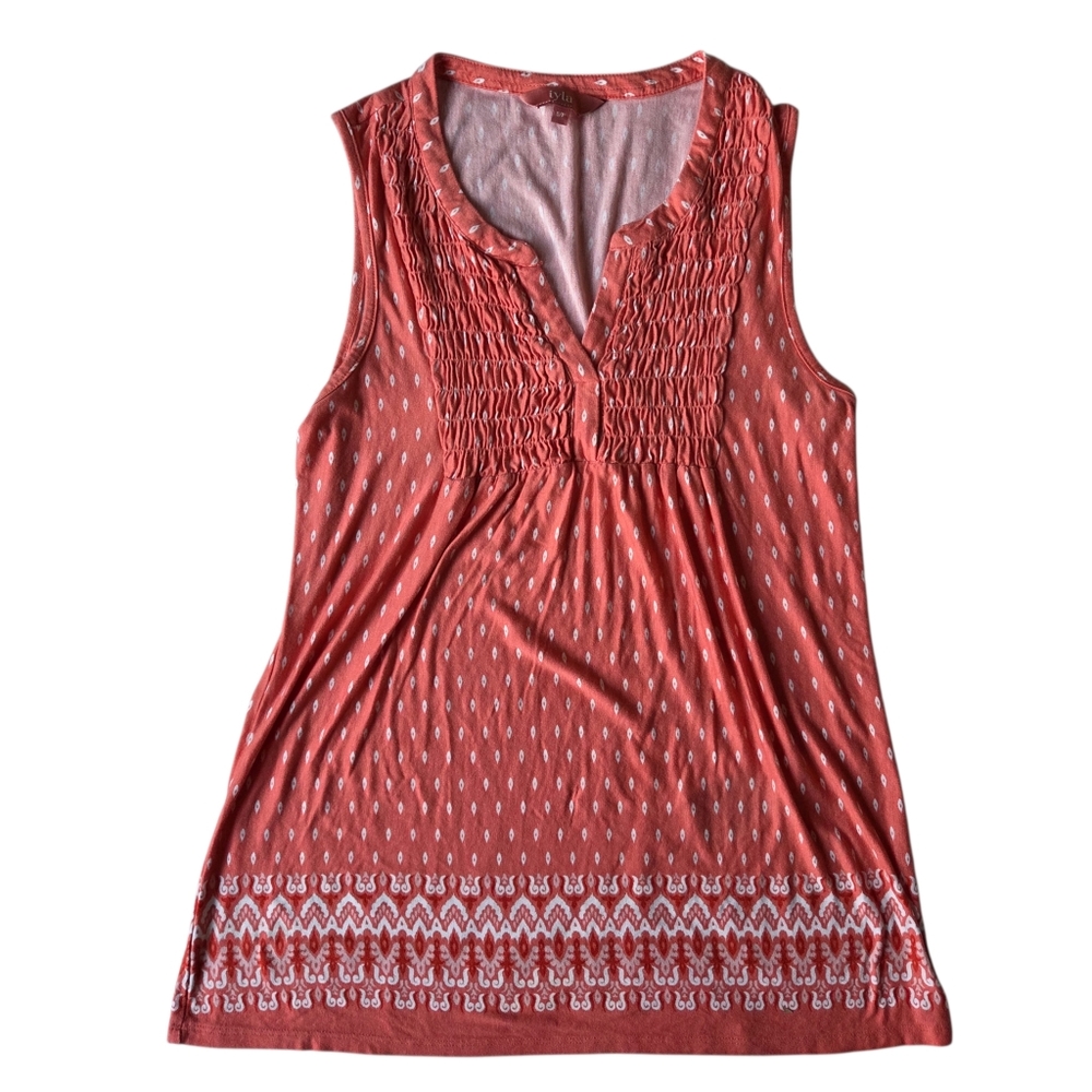 Iyla Tank Top Boho Smocked Coral V Neck
